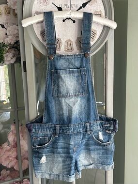 NWT GRG Denim Distressed Shortalls Medium Wash Jean Overalls Shorts Size 1
